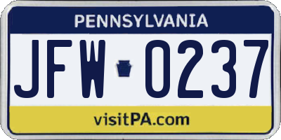 PA license plate JFW0237