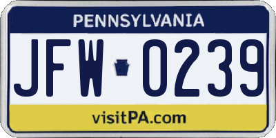 PA license plate JFW0239