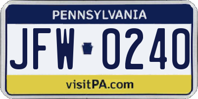 PA license plate JFW0240