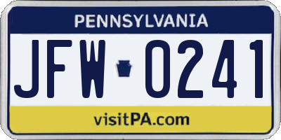 PA license plate JFW0241