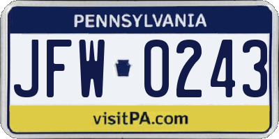 PA license plate JFW0243