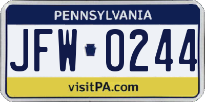 PA license plate JFW0244