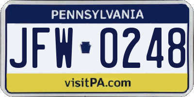 PA license plate JFW0248