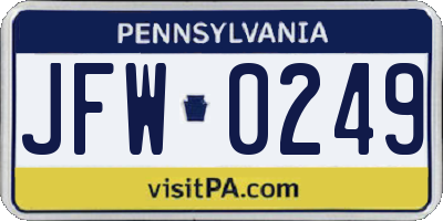 PA license plate JFW0249