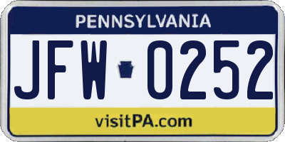 PA license plate JFW0252