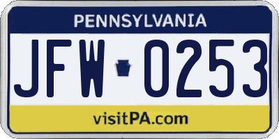 PA license plate JFW0253