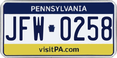 PA license plate JFW0258