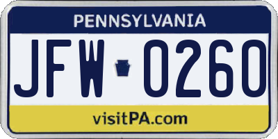 PA license plate JFW0260