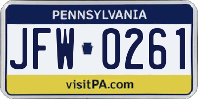PA license plate JFW0261