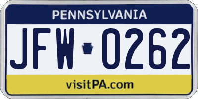 PA license plate JFW0262