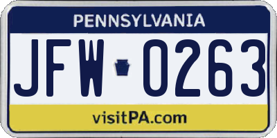 PA license plate JFW0263