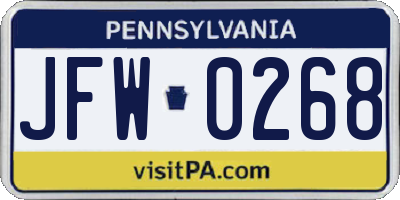 PA license plate JFW0268