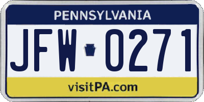 PA license plate JFW0271