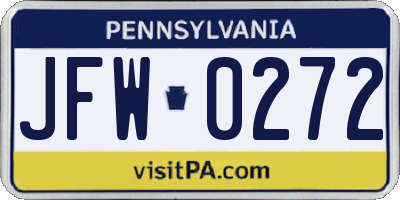 PA license plate JFW0272
