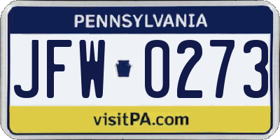 PA license plate JFW0273
