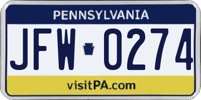 PA license plate JFW0274