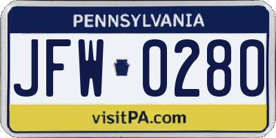 PA license plate JFW0280