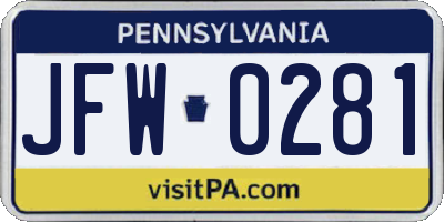 PA license plate JFW0281
