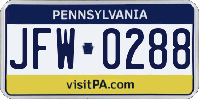 PA license plate JFW0288