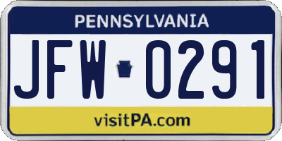 PA license plate JFW0291