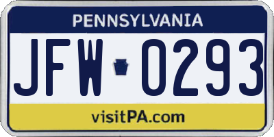 PA license plate JFW0293