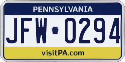 PA license plate JFW0294