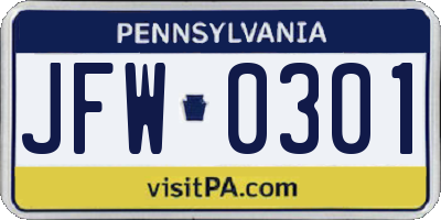 PA license plate JFW0301
