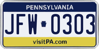PA license plate JFW0303