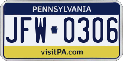 PA license plate JFW0306