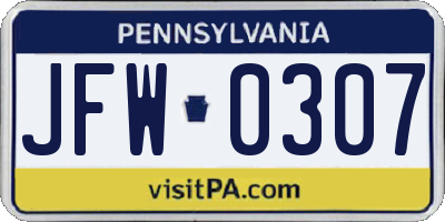 PA license plate JFW0307