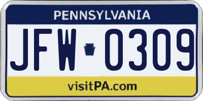 PA license plate JFW0309