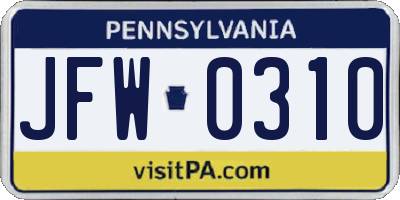 PA license plate JFW0310