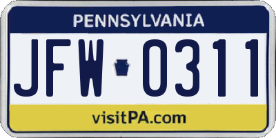 PA license plate JFW0311