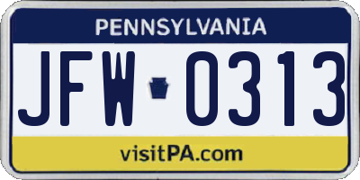 PA license plate JFW0313