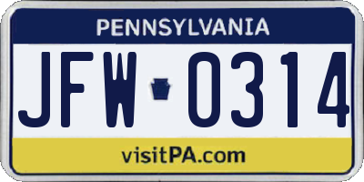 PA license plate JFW0314