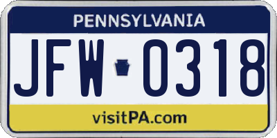 PA license plate JFW0318