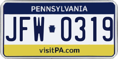 PA license plate JFW0319