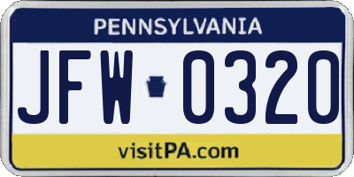 PA license plate JFW0320