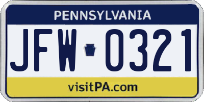 PA license plate JFW0321