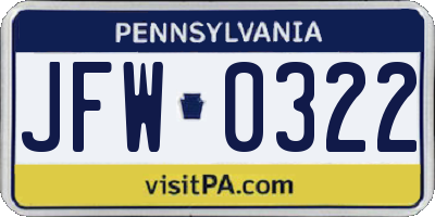 PA license plate JFW0322