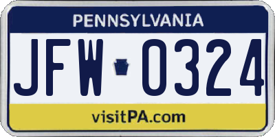 PA license plate JFW0324