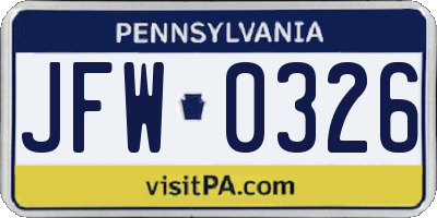 PA license plate JFW0326