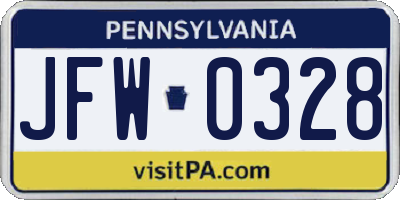 PA license plate JFW0328