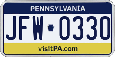 PA license plate JFW0330