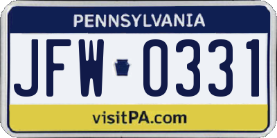 PA license plate JFW0331