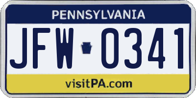 PA license plate JFW0341