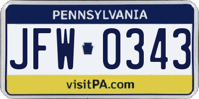 PA license plate JFW0343