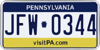 PA license plate JFW0344