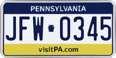 PA license plate JFW0345
