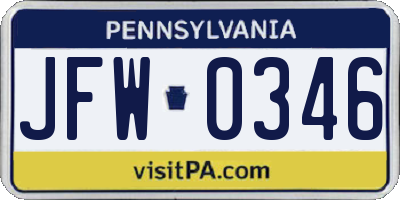 PA license plate JFW0346